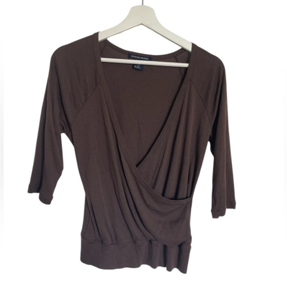 Boston Proper Wrap 3/4 Sleeve Top